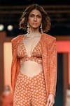 Shop_Arpita Mehta_Orange Crepe Silk Printed Floral Blouse  Hand Embroidered Jacket Gharara Set _Online_at_Aza_Fashions