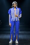 Nitin Bal Chauhan_Blue Silk Organza Embroidery Cord Open 3d Work Puff Sleeve Jacket And Pant Set _Online_at_Aza_Fashions