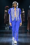 Buy_Nitin Bal Chauhan_Blue Silk Organza Embroidery Cord Open 3d Work Puff Sleeve Jacket And Pant Set _Online_at_Aza_Fashions