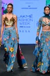 Mahima Mahajan_Blue Satin Organza Embroidered Blouse And Floral Print Pant Set_Online_at_Aza_Fashions