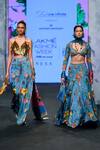 Buy_Mahima Mahajan_Blue Organza Satin Printed Floral Leaf Neck Lehenga Set _Online_at_Aza_Fashions