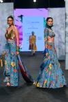 Shop_Mahima Mahajan_Blue Organza Satin Printed Floral Leaf Neck Lehenga Set _Online_at_Aza_Fashions