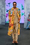 Mahima Mahajan_Multi Color Organza Satin Print Botanical Floral Trench Coat _Online_at_Aza_Fashions