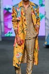 Mahima Mahajan_Multi Color Organza Satin Print Diamond Botanical Floral Trench Coat Pant Set _at_Aza_Fashions