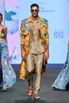 Buy_Mahima Mahajan_Multi Color Organza Satin Print Diamond Botanical Floral Trench Coat Pant Set _Online_at_Aza_Fashions