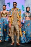 Shop_Mahima Mahajan_Multi Color Organza Satin Print Diamond Botanical Floral Trench Coat Pant Set _Online_at_Aza_Fashions