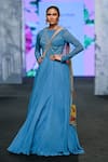 Mahima Mahajan_Blue Georgette Embroidery Mirror Round Stripe Pattern Anarkali With Dupatta _Online_at_Aza_Fashions