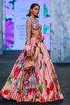 Mahima Mahajan_Pink Organza, Satin Sequins, Embroidery Asymmetric Floral Print Lehenga Set _Online_at_Aza_Fashions