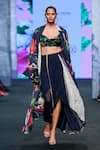 Buy_Mahima Mahajan_Blue Satin Organza Printed Floral Cape Open Shrug And Draped Skirt Set _Online_at_Aza_Fashions