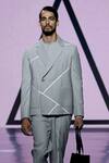 Tisa - Men_Grey Terry Rayon Notched Lapel Collar Bandhgala Jacket And Pant Set _Online_at_Aza_Fashions
