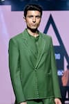 Tisa - Men_Green Terry Rayon Embroidery Thread Lapel Bandhgala Jacket And Pant Set _Online_at_Aza_Fashions