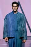 Tisa - Men_Blue Terry Rayon Embroidery Thread Stripe Jacket And Pant Set  _Online_at_Aza_Fashions