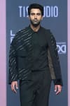 Shop_Tisa - Men_Black Terry Rayon Embroidery Stripe Bandhgala Jacket And Pant Set _Online_at_Aza_Fashions