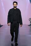 Tisa - Men_Black Terry Rayon Embroidery Stripe Bandhgala Jacket And Pant Set _Online_at_Aza_Fashions