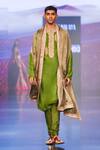 PUNIT BALANA_Green Tussar Silk Embroidery Marodi Work Neckline Kurta Set With Dushala _Online_at_Aza_Fashions