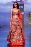 Shop_PUNIT BALANA_Red Satin Silk Print And Embellishment Abstract Surkh Laal Bridal Lehenga Set _Online_at_Aza_Fashions