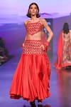 Shop_PUNIT BALANA_Red Silk And Embroidery Floral Scoop Neck Surkh Laal Blouse Skirt Set _Online_at_Aza_Fashions