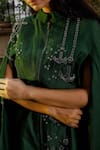 Buy_OMANA BY RANJANA BOTHRA_Emerald Green Linen Satin Hand Embroidered Cutdana And Anchor Cut Trouser Set _Online_at_Aza_Fashions