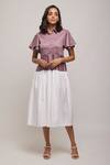 Escape By Aishwarya_Purple Cotton Satin Collared Colorblock Gathered Dress _Online_at_Aza_Fashions