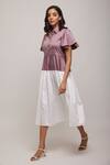 Buy_Escape By Aishwarya_Purple Cotton Satin Collared Colorblock Gathered Dress _Online_at_Aza_Fashions