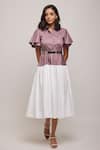 Shop_Escape By Aishwarya_Purple Cotton Satin Collared Colorblock Gathered Dress _Online_at_Aza_Fashions