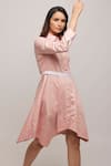 Escape By Aishwarya_Pink Cotton Satin Plain Collared Neck Handkerchief Midi Shirt Dress _at_Aza_Fashions