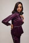 Escape By Aishwarya_Purple Cotton Satin Embroidery Collared Diagonal Overlay Shirt _at_Aza_Fashions