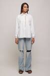 Escape By Aishwarya_White Cotton Satin Sequins Collared Not So Basic Shirt _Online_at_Aza_Fashions