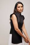 Shop_Escape By Aishwarya_Black Cotton Satin Collared Neck Circular Dress _Online_at_Aza_Fashions