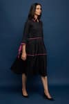 Buy_Escape By Aishwarya_Black Cotton Satin Collared Neck Gathered Midi Dress _Online_at_Aza_Fashions