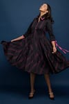 Escape By Aishwarya_Black Cotton Satin Collared Neck Tiered Midi Dress _at_Aza_Fashions