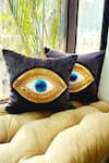 Shop_Throwpillow_Black Blend Of Cotton And Polyester Evil Eye Cushion Cover - Single Pc _Online_at_Aza_Fashions