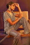 Evra by Nikita_Blue Georgette Embroidered Zari V Neck Kurta And Pant Set_at_Aza_Fashions