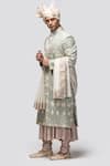 Asuka_Green Raw Silk Embroidery Dori Work Sherwani Set _at_Aza_Fashions