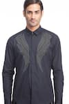 Rohit Gandhi + Rahul Khanna_Black Cotton Embroidered Leather Applique Shirt _at_Aza_Fashions