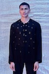 Buy_Line out line_Black Cotton Embroidery Scattered Sheer Shirt _Online_at_Aza_Fashions