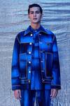 Line Out Line Blue Cotton Printed And Embroidered Haze & Thread Stitch Work Bomber Jacket Online at Aza Fashions Line Out Line_Blue Cotton Printed And Embroidered Haze & Thread Stitch Work Bomber Jacket_Online_at_Aza_Fashions