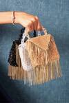 Forever Noor_Gold Embellished O Metallic Chain Tassel Handcrafted Bag _Online_at_Aza_Fashions
