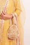 FOREVER NOOR_Yellow Embroidery Tahira Pear Shaped Bag _Online_at_Aza_Fashions