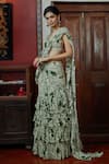 Buy_Arpita Mehta_Beige Georgette Garden V Neck Pre-draped Saree With Pleated Blouse _Online_at_Aza_Fashions