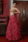 Arpita Mehta_Red Georgette And Embroidery Garden Halter Neck Tiered Skirt Set _at_Aza_Fashions