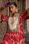 Rajiramniq_Red Kurta Silk Printed And Embroidered Moroccan Keyhole Round Neck Set _Online_at_Aza_Fashions