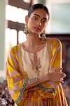 Rajiramniq_Yellow Kurta Silk Printed And Embroidered Moroccan Keyhole Round Neck Set _Online_at_Aza_Fashions