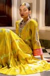 Shop_Rajiramniq_Yellow Kurta Silk Printed And Embroidered Floral Deep V Neck Panelled Set _Online_at_Aza_Fashions