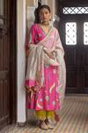 Shop_Rajiramniq_Fuchsia Kurta Silk Printed And Embroidered Floral Deep V Neck Set _Online_at_Aza_Fashions