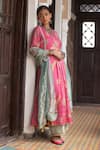 Rajiramniq_Pink Anarkali Chanderi Tissue Printed And Embroidered Floral Gathered Set _Online_at_Aza_Fashions