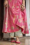 Rajiramniq_Pink Anarkali Chanderi Tissue Printed And Embroidered Floral Gathered Set _at_Aza_Fashions