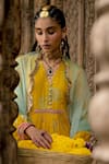 Buy_Rajiramniq_Yellow Anarkali Chanderi Tissue Printed And Embroidered Floral Gathered Set _Online_at_Aza_Fashions