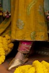 Rajiramniq_Yellow Anarkali Chanderi Tissue Printed And Embroidered Floral Gathered Set _at_Aza_Fashions