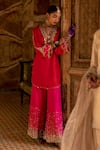 Rajiramniq_Red Silk Embellished Gota Patti V Neck Fariba Sequin Sharara Set _Online_at_Aza_Fashions